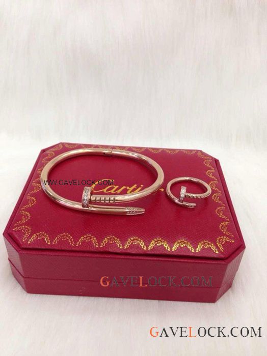 Cartier Ring Box Replica Rose Gold Diamond Bracelet Set